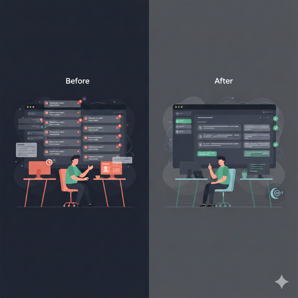 Illustration showing the challenges of manual customer support management