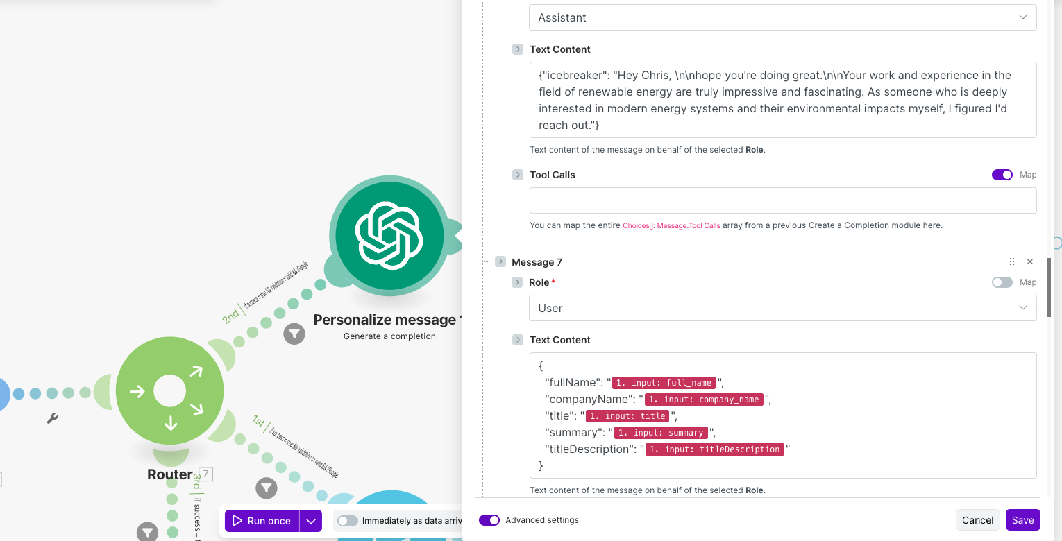 AI-driven personalized message generation process for outreach campaigns